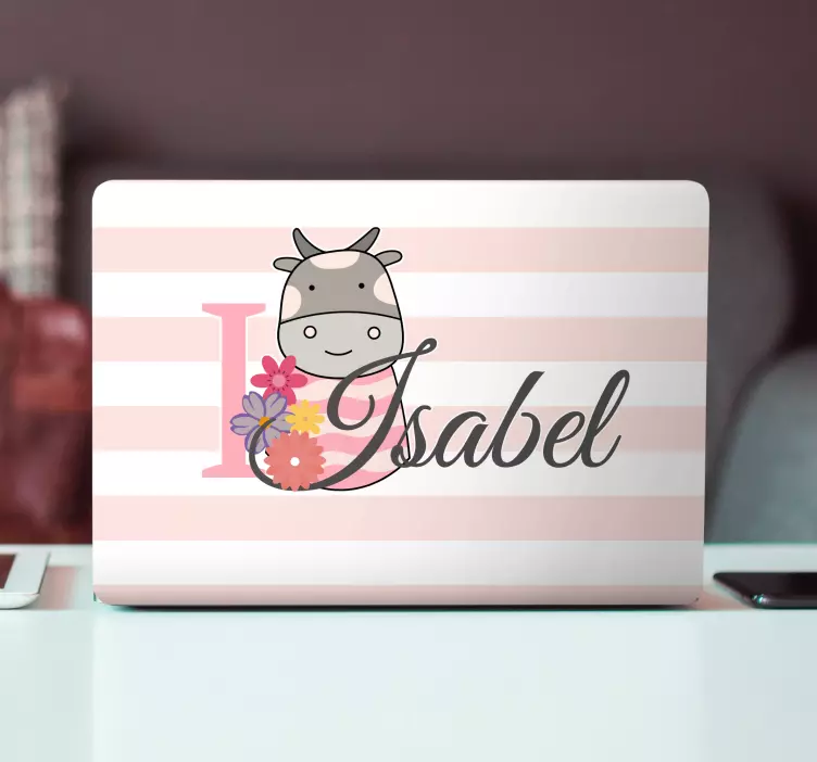 Adesivo per laptop emblema della mucca con nome - TenStickers