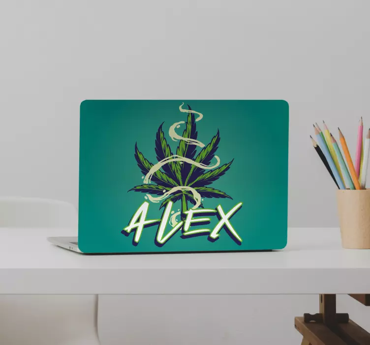 Adesivo per laptop foglia di marijuana con nome - TenStickers