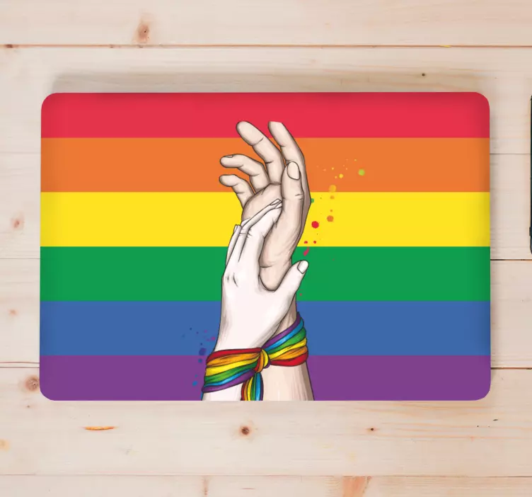 Adesivo per laptop mani intrecciate arcobaleno - TenStickers