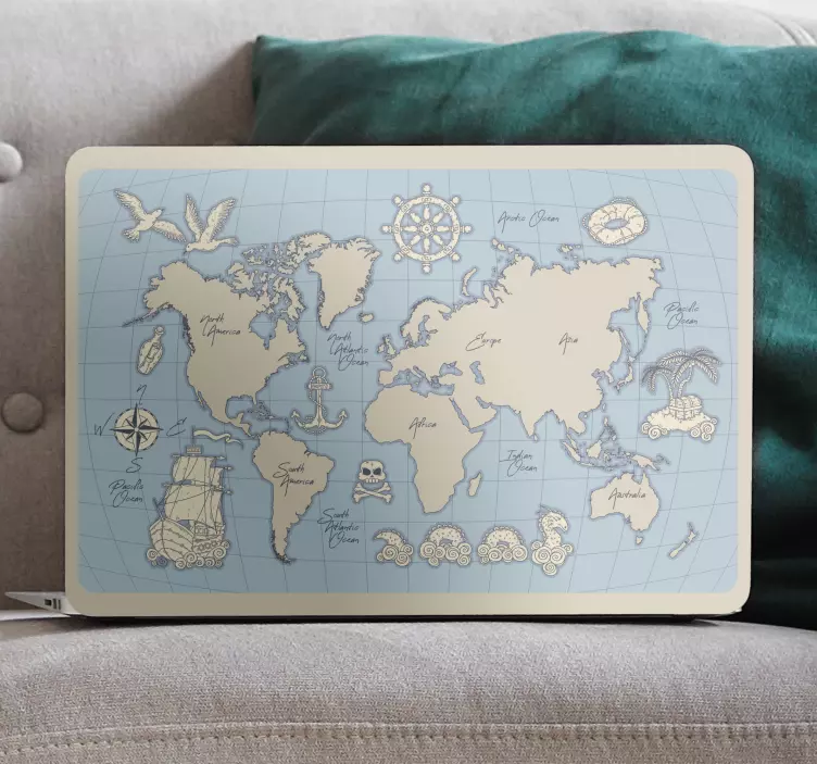 Adesivo per laptop mappa globale retro - TenStickers