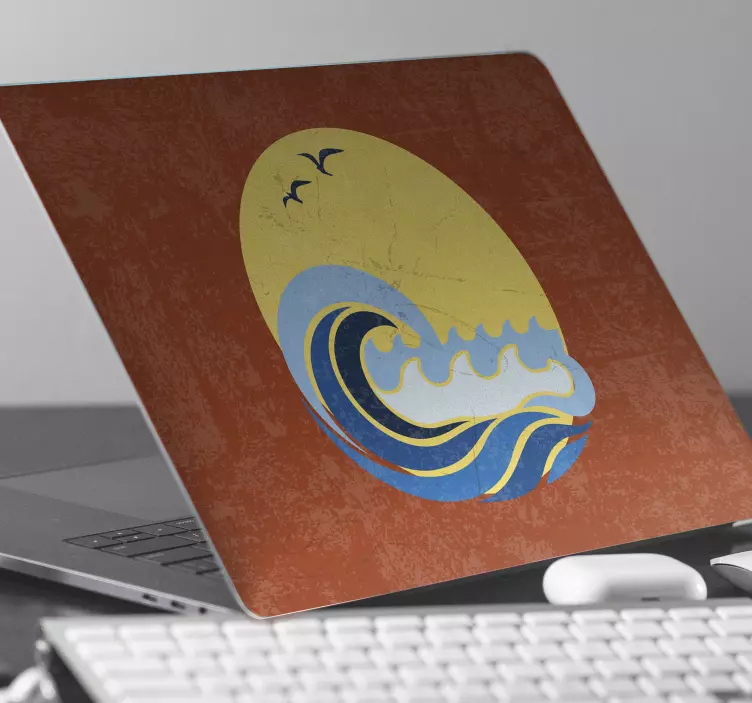 Adesivo per laptop onde dell'oceano al tramonto - TenStickers