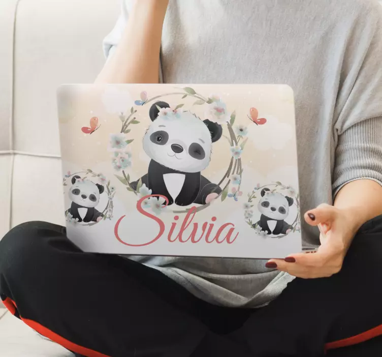 Adesivo per laptop tema panda carino - TenStickers