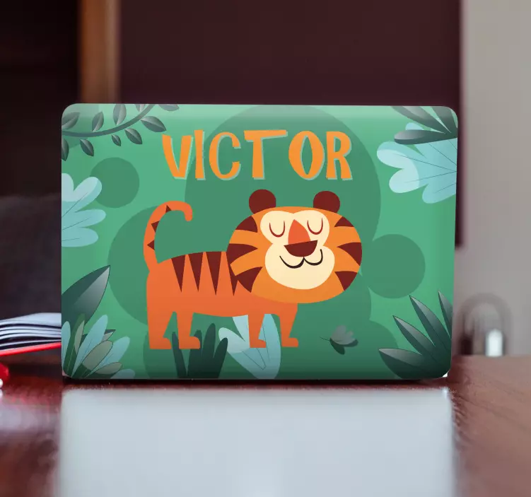 Adesivo per laptop tigre felice dei cartoni animati - TenStickers