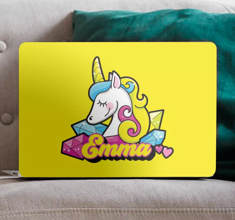 Adesivo per laptop unicorno personalizzato con gemme - TenStickers