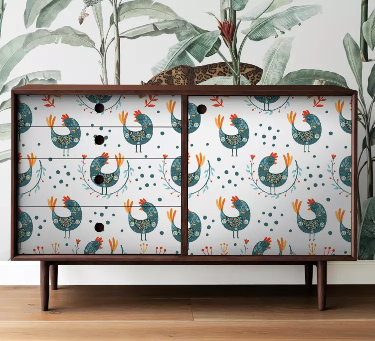 Carta adesiva per mobile Polli e fiori - TenStickers