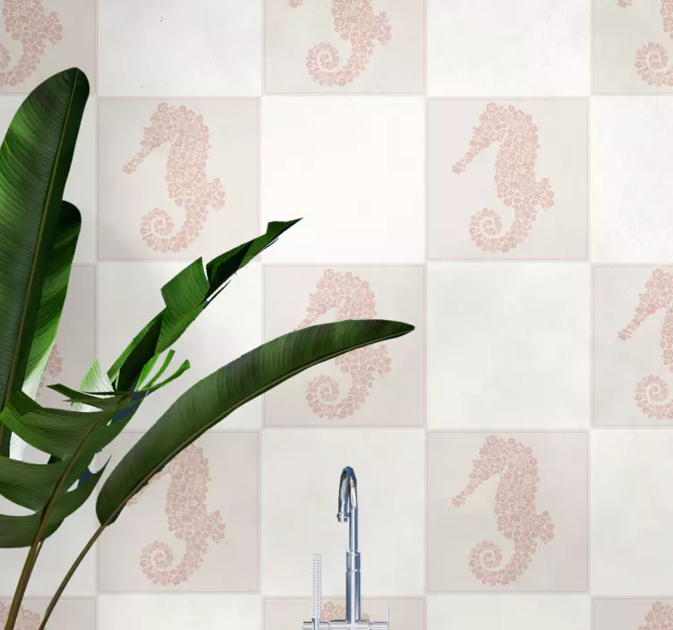 Adesivo bagno piastrella cavalluccio marino floreale - TenStickers