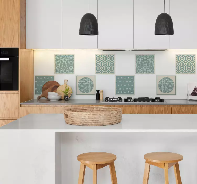 Adesivo per piastrelle japandi verde - TenStickers