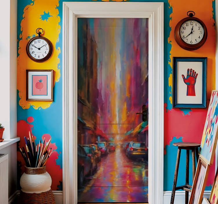 Adesivo per porta arte di strada cittadina - TenStickers