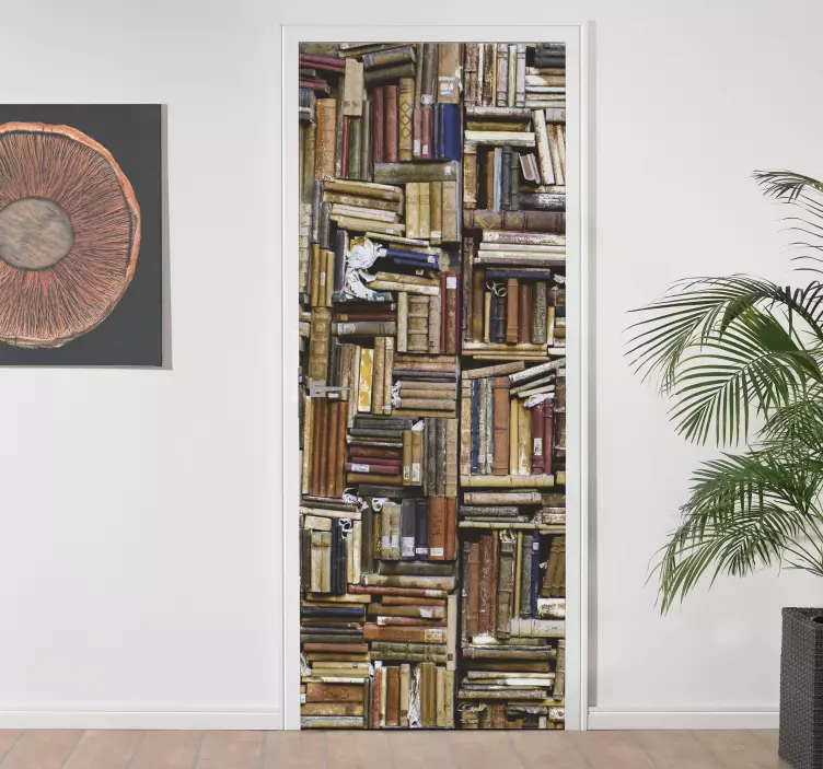 Adesivo per porta biblioteca con libri antichi - TenStickers