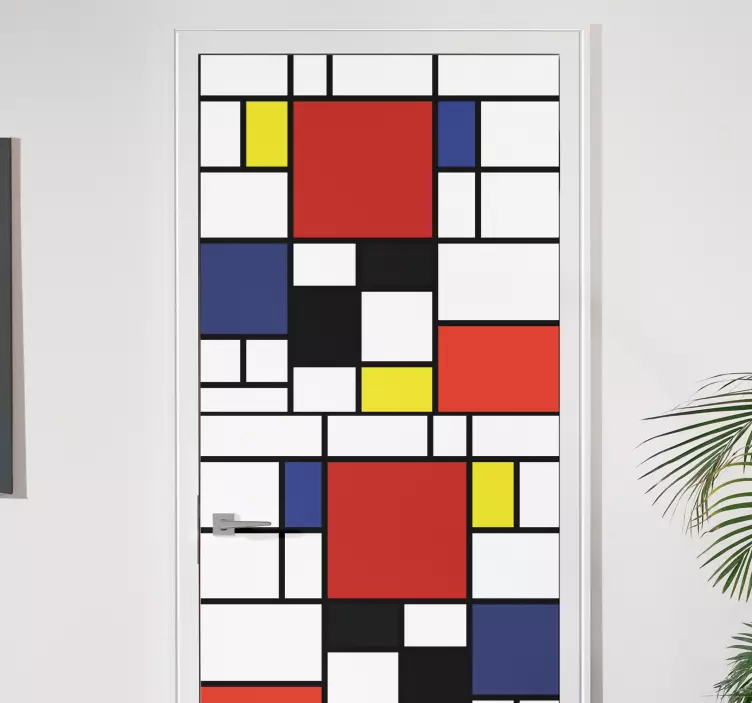 Adesivo per porta blocchi geometrici mondrian - TenStickers