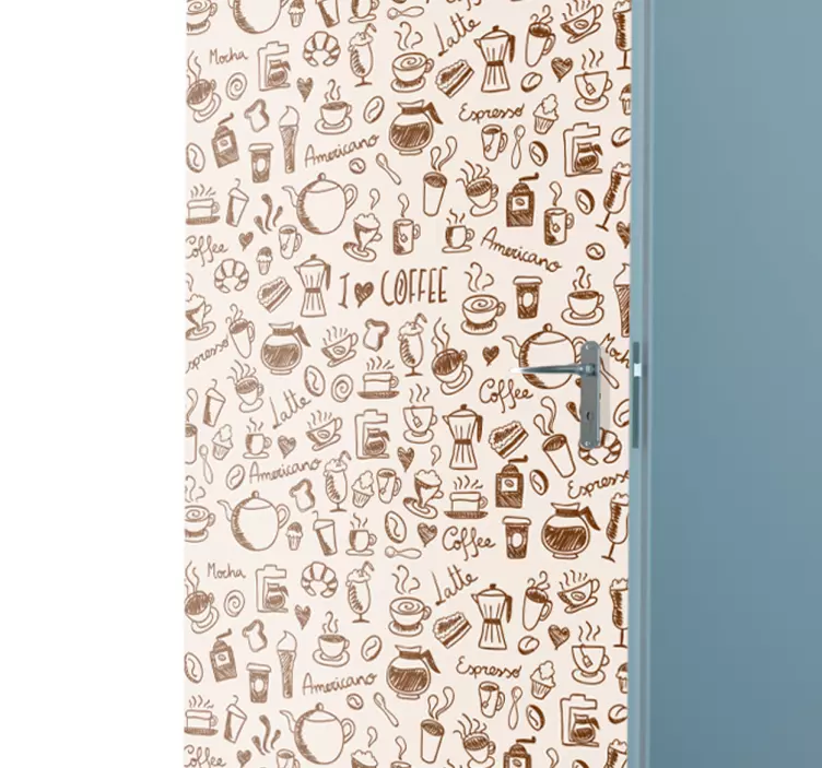 Adesivo per porta con disegni di caffè - TenStickers
