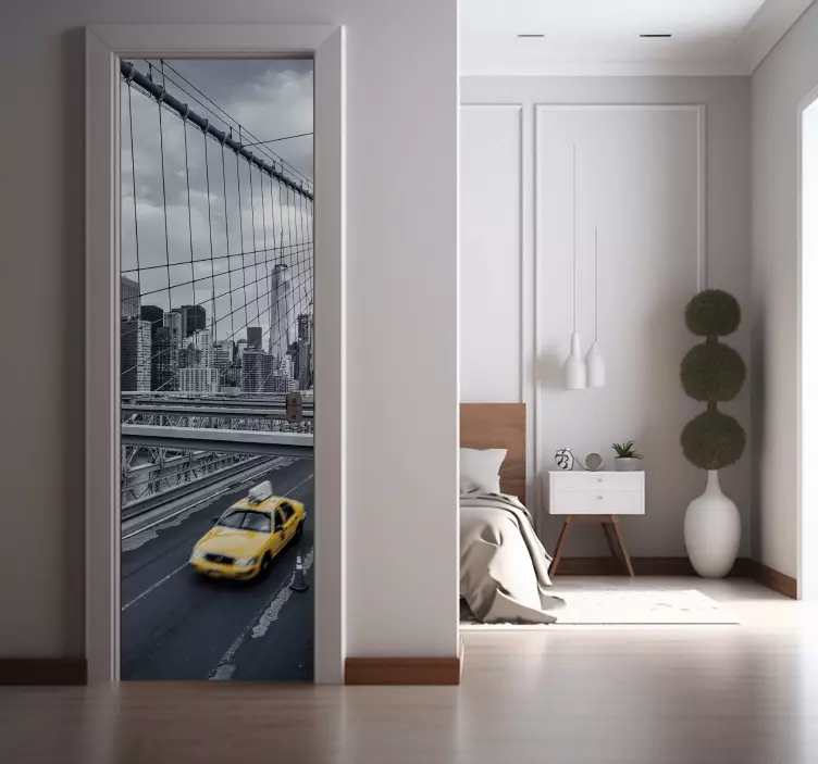 Adesivo per porta New York e taxi - TenStickers