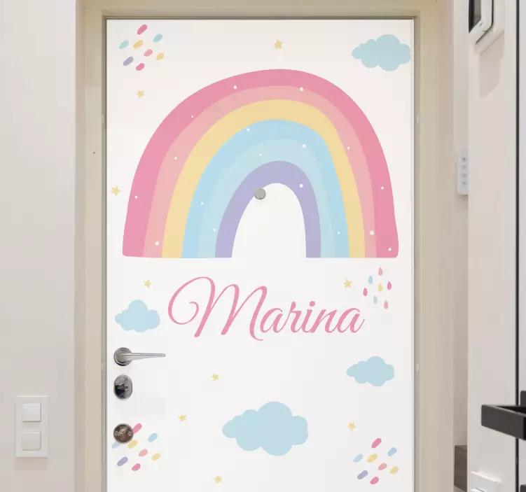 Adesivo per porta decorazioni arcobaleno personalizzate - TenStickers