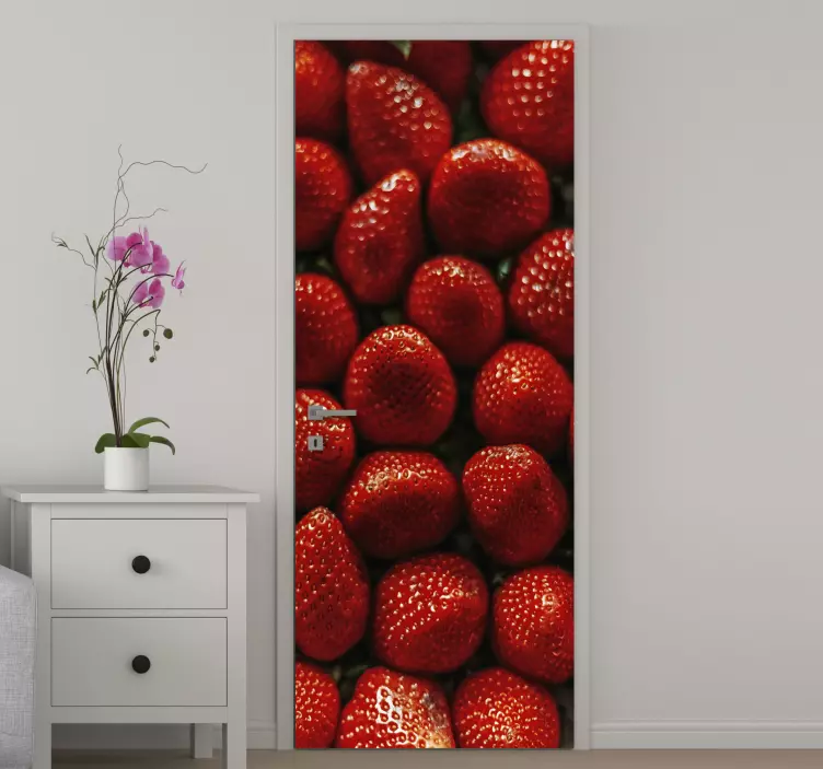 Adesivo per porta design a motivo fragola - TenStickers