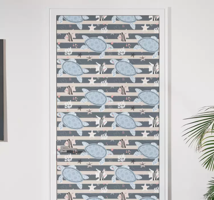 Adesivo per porta disegno a forma di tartaruga - TenStickers