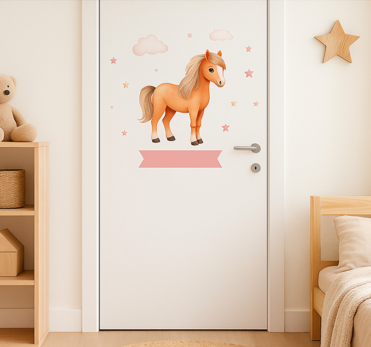 Adesivo per porta disegno di cavallo e stelle - TenStickers