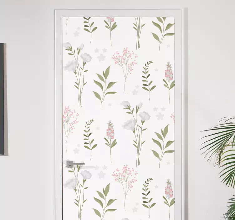 Adesivo per porta disegno floreale beige - TenStickers