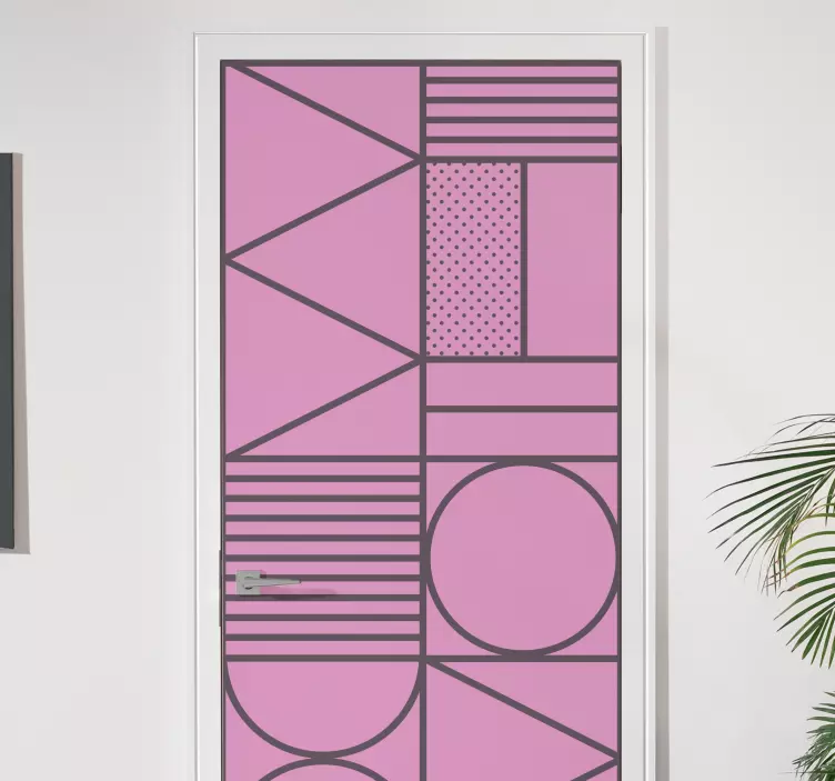 Adesivo per porta elemento geometrico rosa - TenStickers