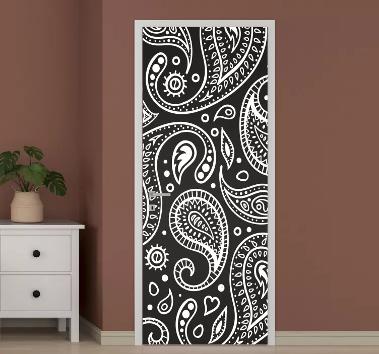 Adesivo per porta motivi paisley sofisticati - TenStickers