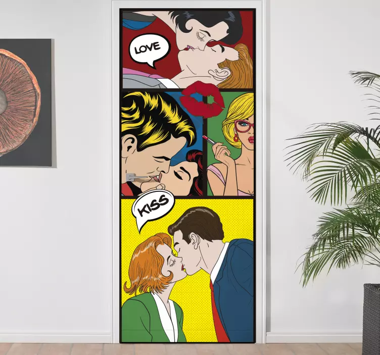 Adesivo per porta pop art bacio - TenStickers