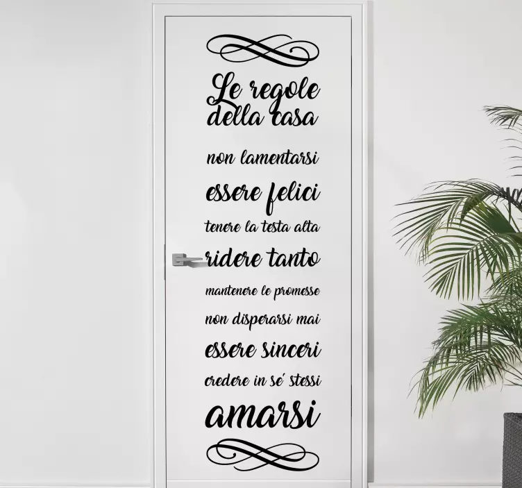 Adesivo per porta soggiorno regole della casa - TenStickers