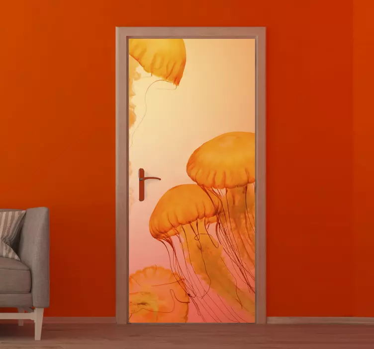 Adesivo per porta scena oceanica di meduse - TenStickers