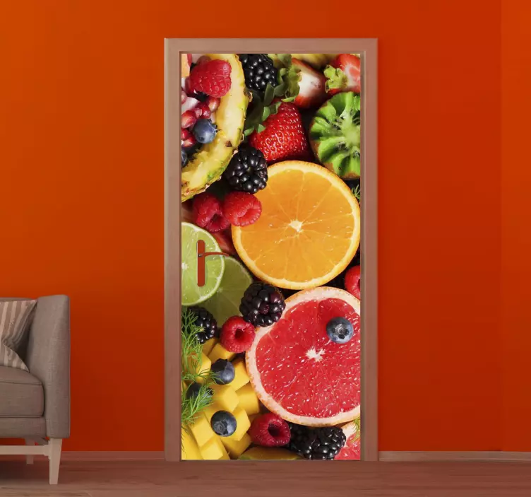 Adesivo per porta vibrante mix di frutta - TenStickers