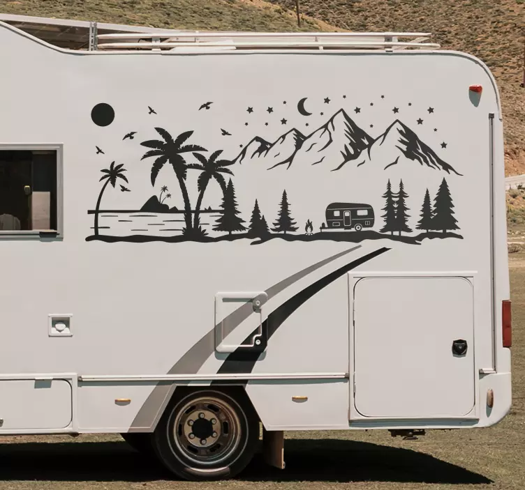 Adesivo camper spiaggia e montagna - TenStickers