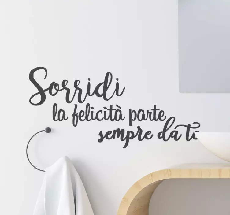 Adesivo da parete bagno frasi sorridi la felicittà - TenStickers