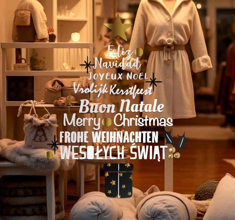 Adesivo per vetrine albero di natale in diverse lingue - TenStickers