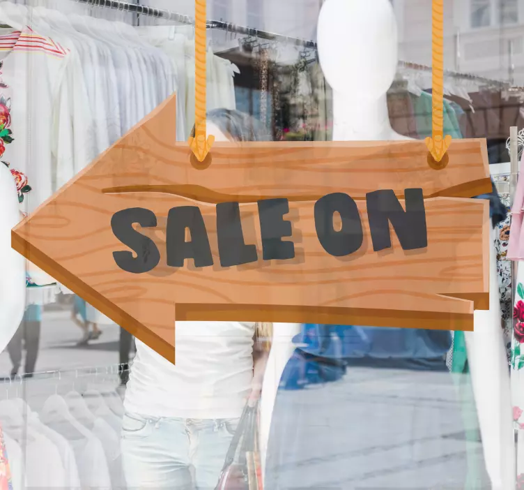 Adesivo per vetrine freccia di vendita in legno - TenStickers