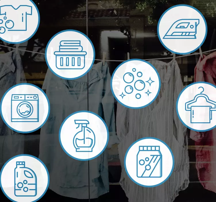 Adesivo per vetrine icone di lavanderia essenziali - TenStickers