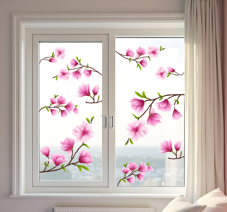 Adesivo per vetro fiori di magnolia colorati - TenStickers