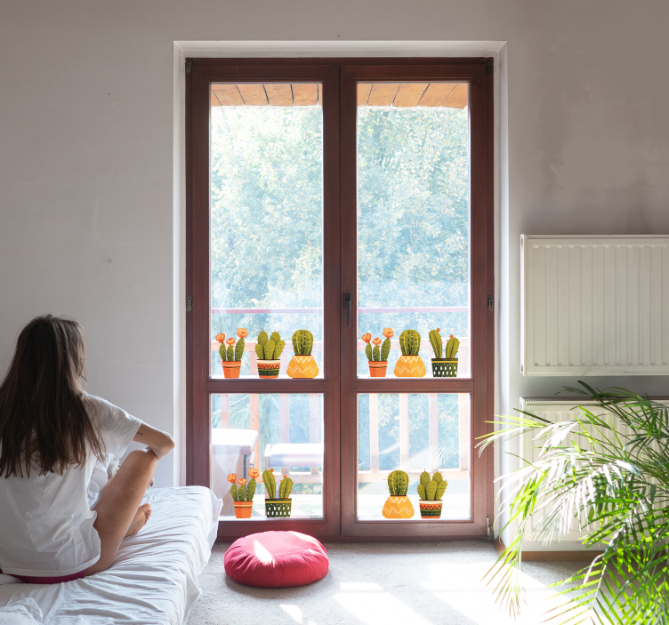 Adesivo per vetro forme di cactus - TenStickers