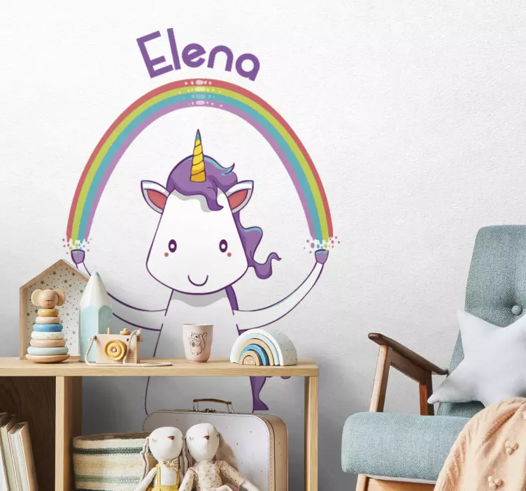 Adesivo personalizzabile unicorno e arcobaleno - TenStickers