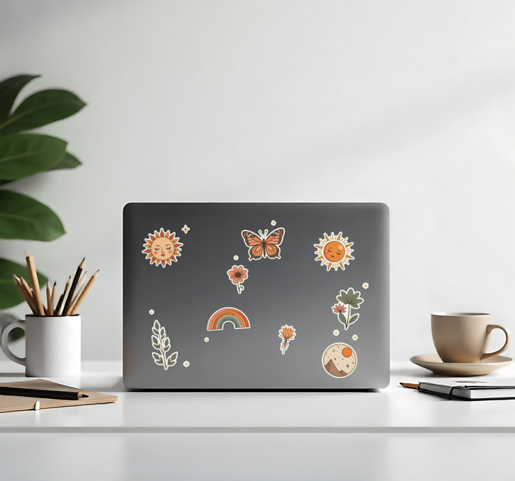 Adesivo per laptop set di adesivi con fiori e sole - TenStickers