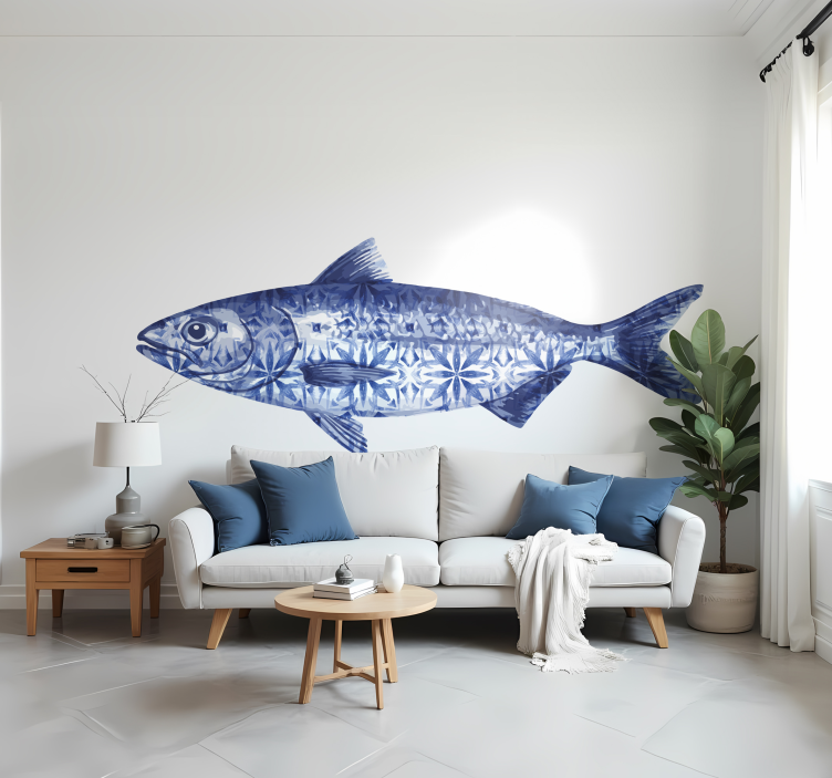 Adesivo pesce sardina blu con texture a piastrelle - TenStickers