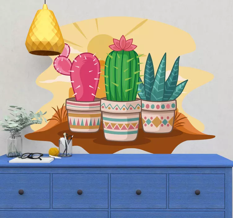 Adesivo pianta cactus colorati in vaso - TenStickers