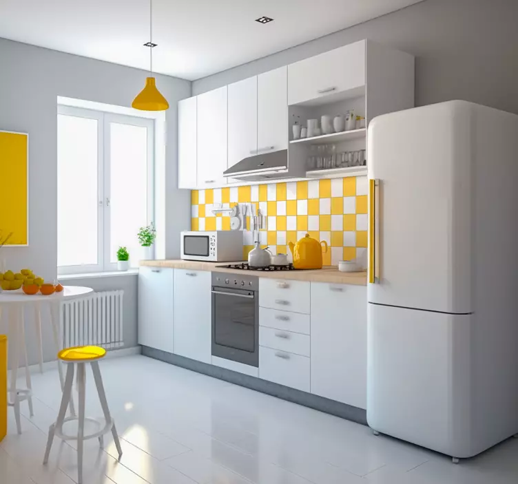 Adesivo cucina piastrelle gialle e bianche - TenStickers