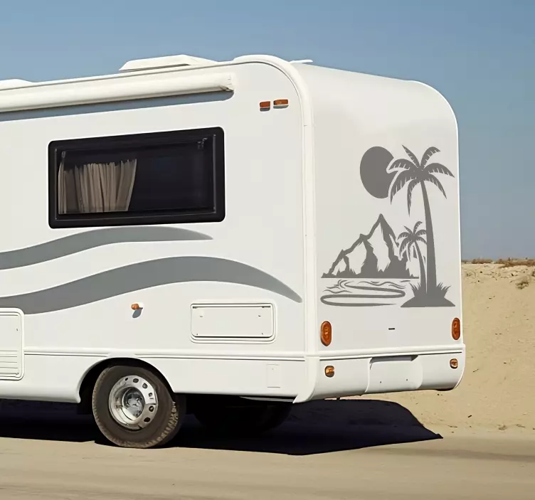 Adesivo camper albero di palma e montagne - TenStickers