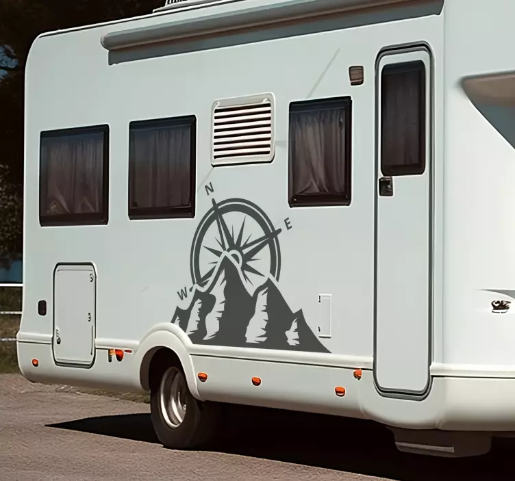Adesivo camper compasso minimale e montagne - TenStickers