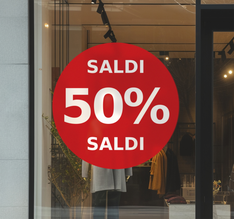 Vetrofania saldi sconto arrotondato rosso - TenStickers