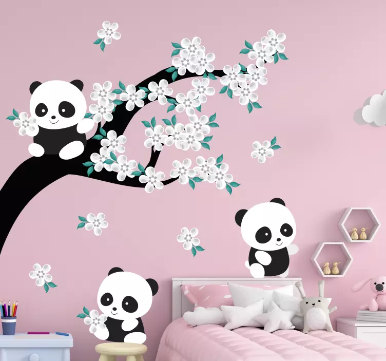 Adesivo scena di fiori con panda - TenStickers