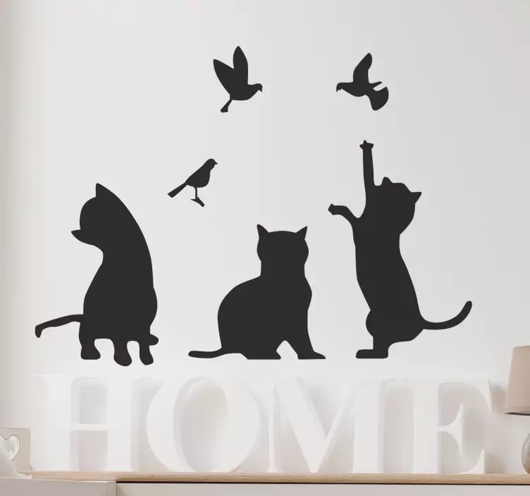 Adesivo da parete silhouette gatti e uccelli - TenStickers