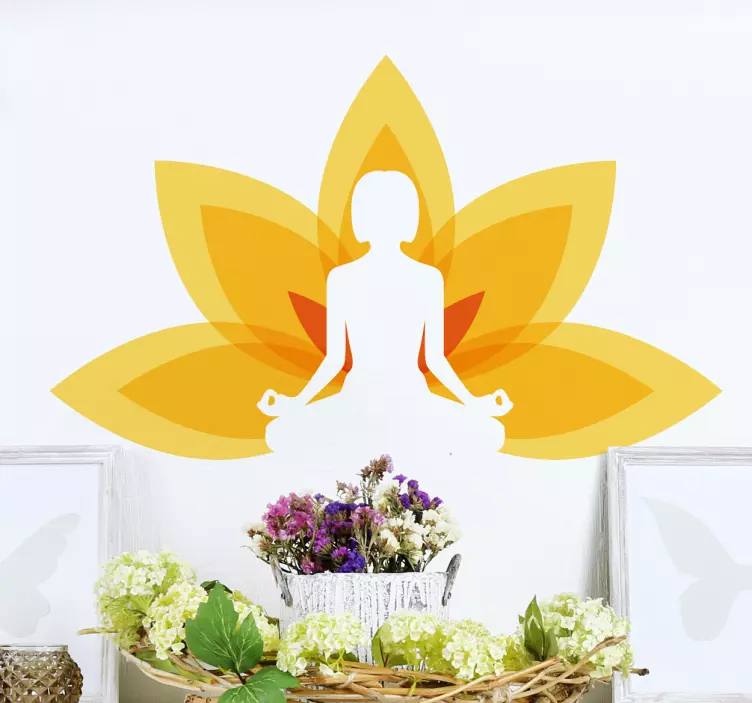 Adesivo murali soggiorno silhouette yoga mandala giallo - TenStickers