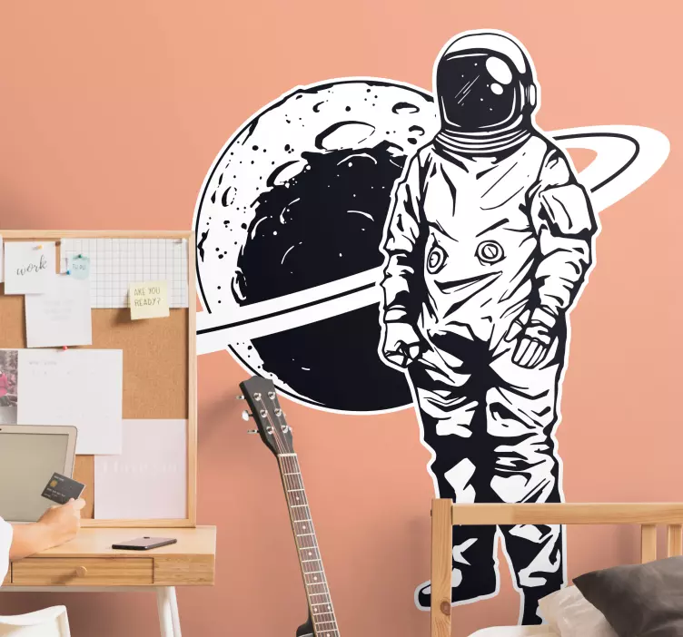 Adesivo spazio astronauta con pianeta - TenStickers