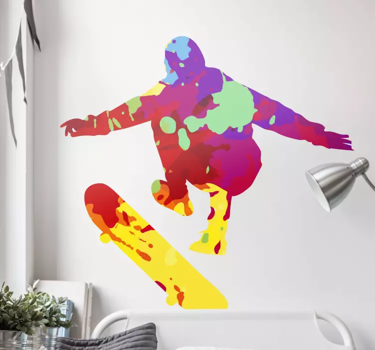 Adesivo sport estremo salto colorato con skateboard - TenStickers