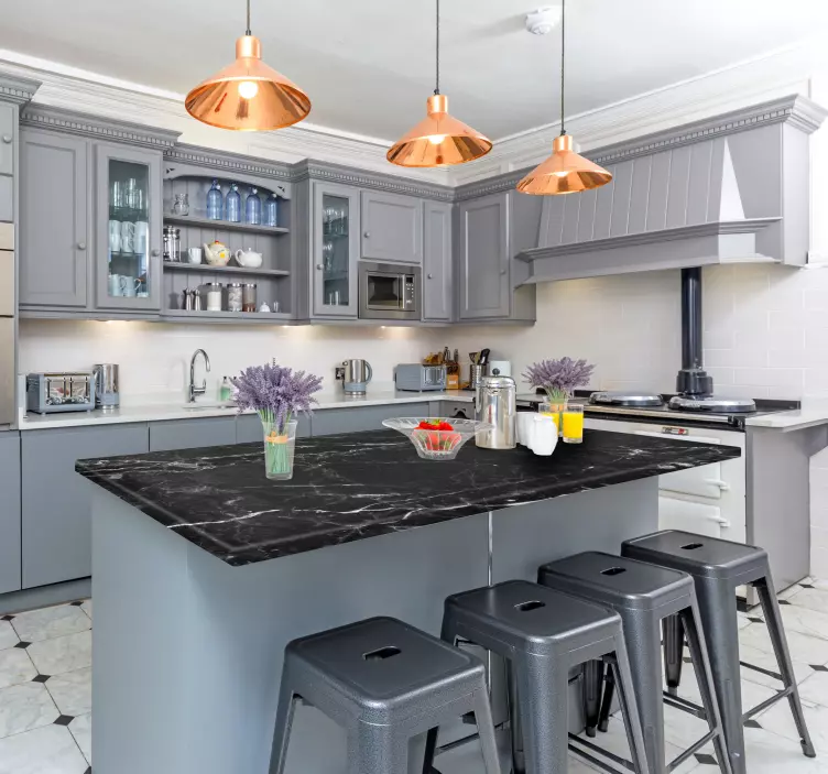 Sticker texture piano di marmo nero - TenStickers