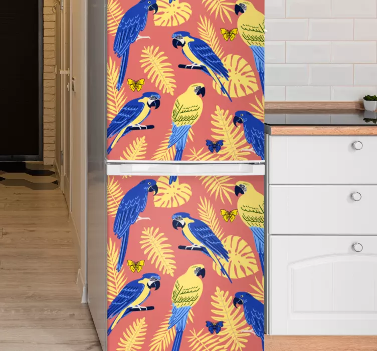Adesivo per frigo motivi colorati di pappagalli - TenStickers