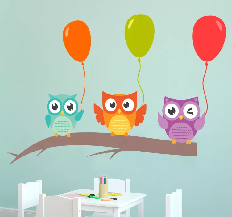 Adesivo vinile bambini gufi con palloncini - TenStickers